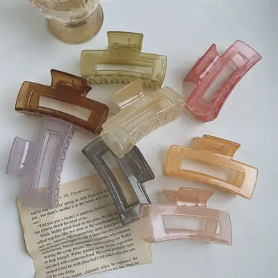 Jelly Color Square Hair Clips Medium Women's Frosted