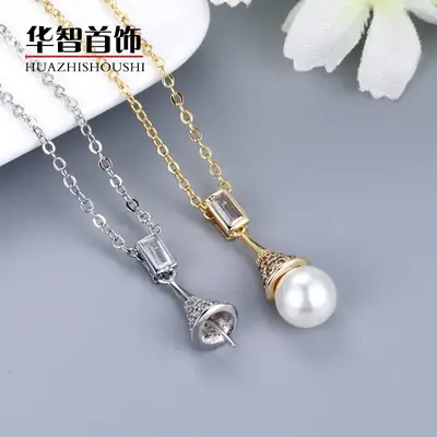 Korean Style Zircon Pearl Pendant Set Gold Silver