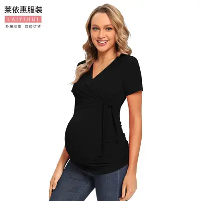 Green Knot T-Shirt for Pregnant Women Short Sleeve