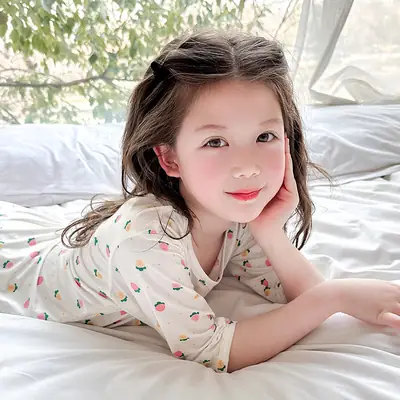 Girls Cotton Pajamas Set with Heart Print
