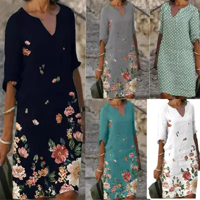 2021 Printed V-neck Short-sleeve Women's Dress