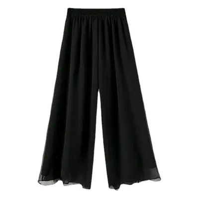 Double Layer Chiffon Wide Leg Pants Black White
