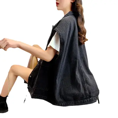 2022 Women Denim Vest Student Sleeveless Loose Waistcoat