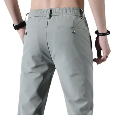 Men's Light Green Ice Silk Slim Trousers Summer Casual