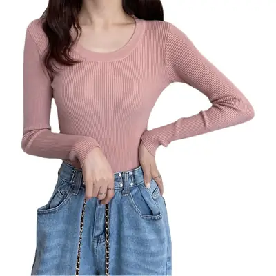 Women's Knitted Low Neck Sweater Top White