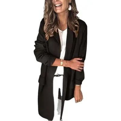 Women Long Sleeve Fake Flap Pocket Suit Jacket Pink Beige Grey