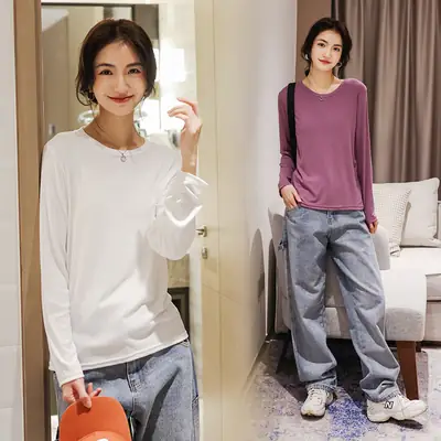 Women Brown Long Sleeve T-Shirt 2021 Autumn Slim Fit