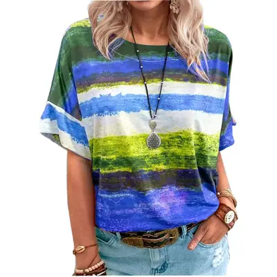 Women Gradient Striped T-Shirt Short Sleeve 2026