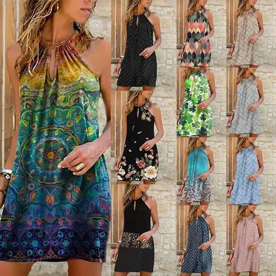 2022 Printed Halterneck Dress for Women