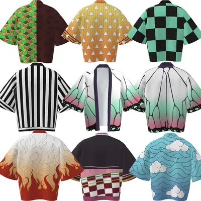 Ghost Extinguishing Blade Cos Kimono Coat with Feather Woven Design