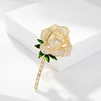 Luxury Zircon Rose Brooch for Women