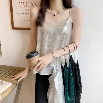 Summer Sparkling Sequins V-Neck Camisole Women