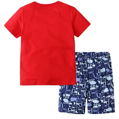 2025 Summer Boys Shorts Set Blue Truck Print