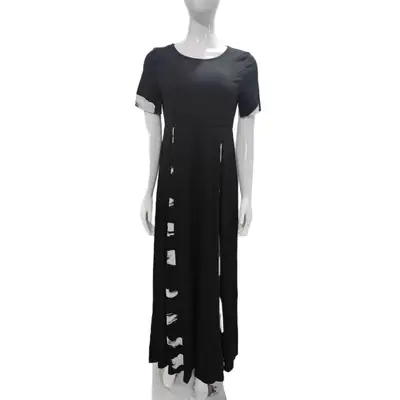 Black Long Sleeve Women's Dress Mid Skirt Round Neck