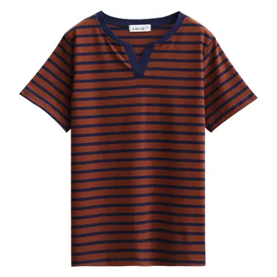 Women Striped V-Neck T-Shirt Large Cotton Loose Fit