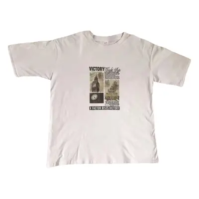 Women Loose Fit Cotton T-Shirt White Vintage Print