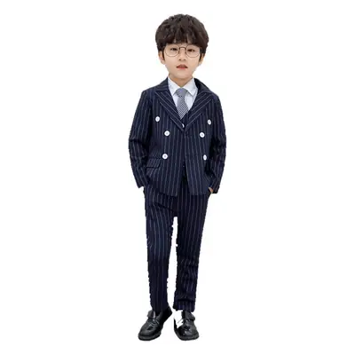 Men's Navy Blue Striped Button Down Suit