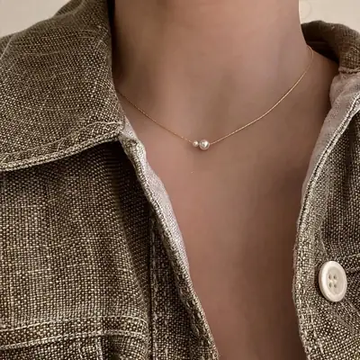 3-6mm Gold Pearl Necklace Adjustable Neck Chain