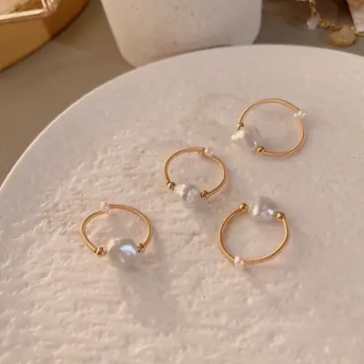 Gold Pearl Ring Set for Women Elegant Jewelry