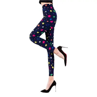 Star Printed Silk Leggings Women Spring Autumn Stretch