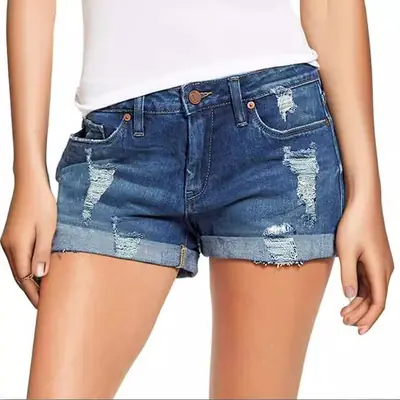 Cross-Border Ripped Denim Shorts Women Stretch Medium
