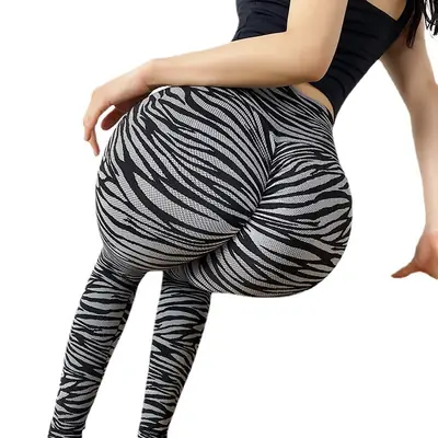 Women Zebra Print Wrinkle Yoga Trousers CM545