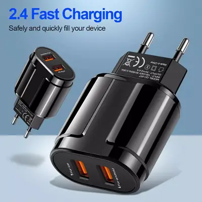 2.4A Dual USB Travel Charger with Impact Resistant Shell
