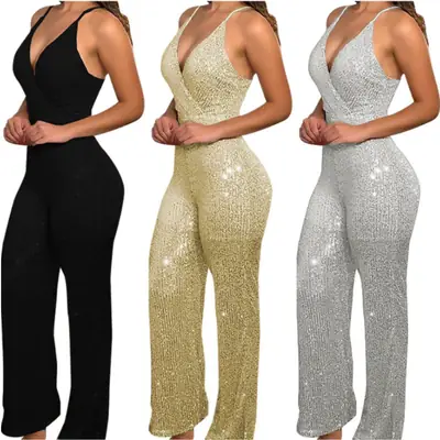 White V-Neck Strap Pants for Women