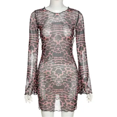 Women's Leopard Print Backless Halter Dress