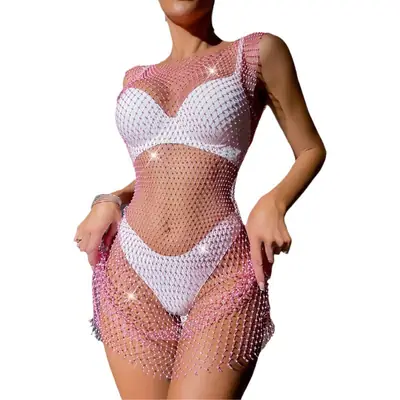 Women's Crossbody Rhinestone Mesh Dress 2026