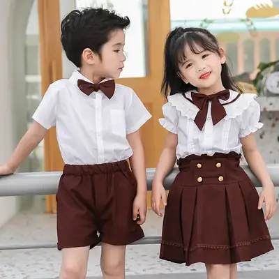 Kids British College Style Shirt & Shorts Set Brown