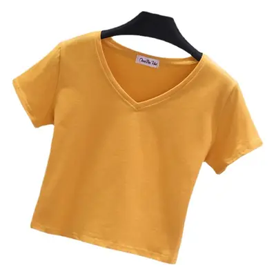 Women V-neck T-shirt Navel Base Short Sleeve