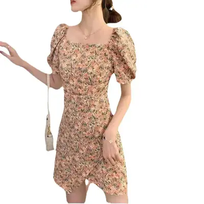 Women Floral Puff Sleeve Dress Summer Wear