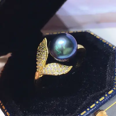 Freshwater Cultured Pearl Fish Tail Ring 7-8mm Gold Plated