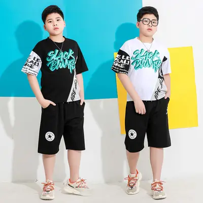 Men's Black Graphic Shorts Set for Boys Summer Wear