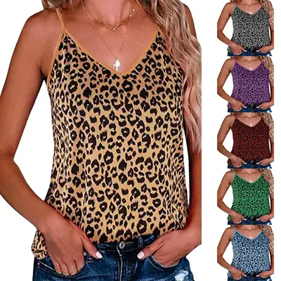 Leopard Print V-Neck Sling Top for Women