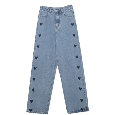 Love Embroidered Denim Straight Leg Pants Women 2021