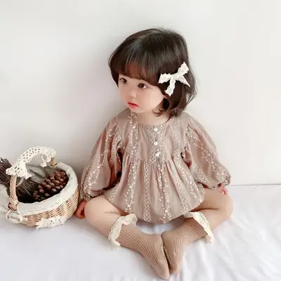 Baby Embroidered Long Sleeve Jumpsuit Spring 0-1