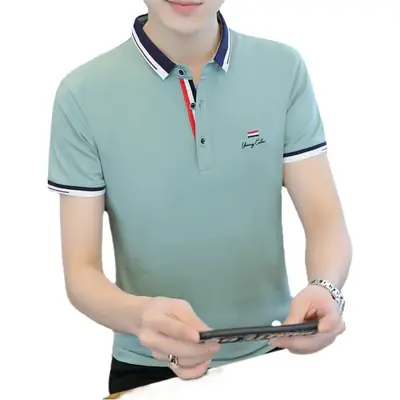 New Men's Korean Collar Polo T-Shirt White