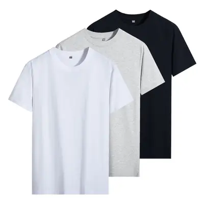 Men Cotton T-Shirt White Black Light Gray Thin Solid