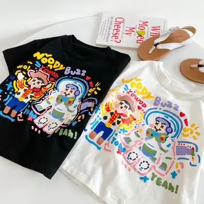 Zhili Kids Cartoon Cotton Shorts Set Black White