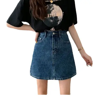 Women Denim High Waist Slim Shorts Blue 2025