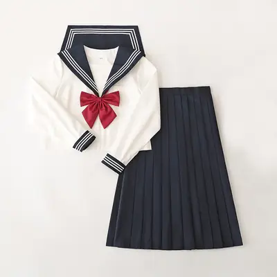 White Sailor Suit School Uniform Skirt with Red Bow