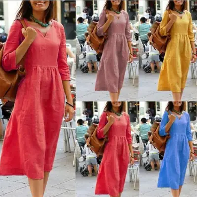 2021 Casual Pink Long Sleeve Dress Large