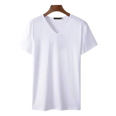 Men V-neck Black Modal T-Shirt Summer Cool