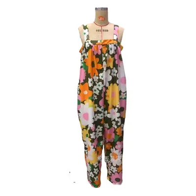 2025 Cross-Border Women's Blue Daisy Wide Leg Jumpsuit