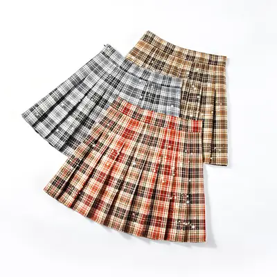 2024 New Pleated Plaid Skirt High Waist Women