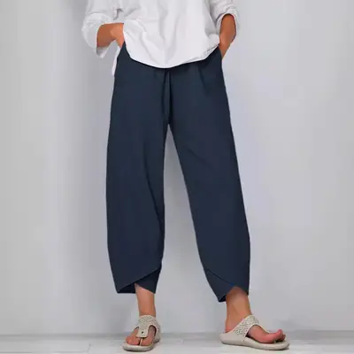 2023 New Wide Leg Pants Elastic Waist Nine Point Casual Women