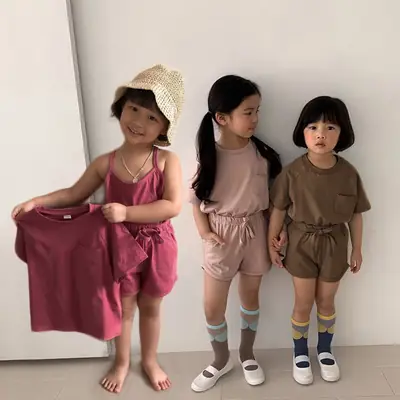 Girls Cotton 3-Piece Summer Set Brown