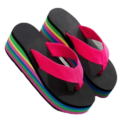 Slippers Women Flip-Flops Women's Summer Rainbow Thick-soled Sandals High-heeled Internet-famous Colorful Outwear Women's Shoes Casual Beach